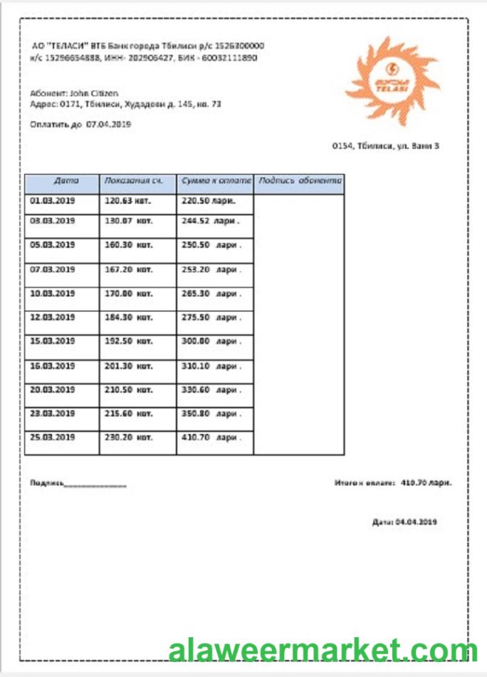 Georgia Telasi utility bill